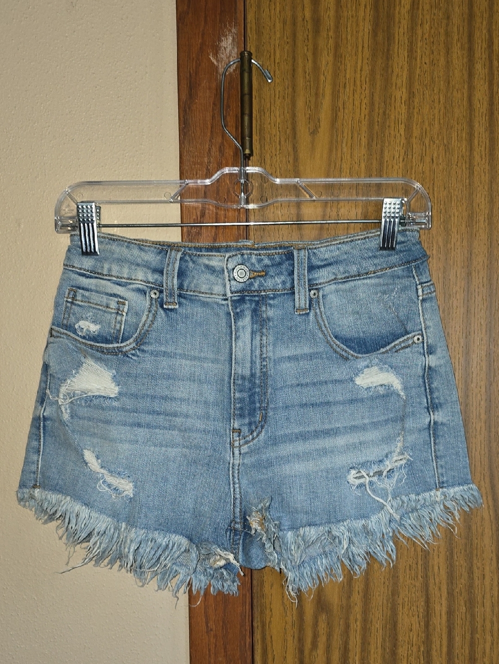 eunina Light Blue Distressed Denim Shorts